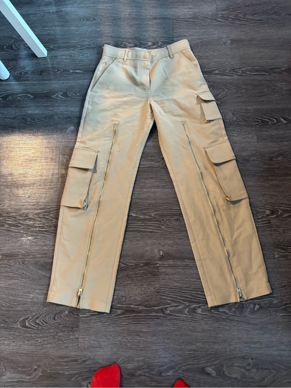 Acne Beige Cargo Pants with Front Zippers